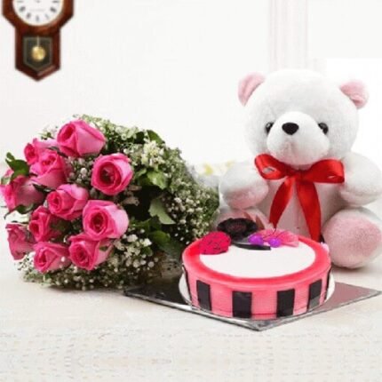 Amazing Roses And Teddy Combo