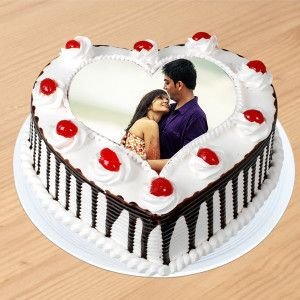 Heart Shaped Black Forest Photo Cake Half Kg