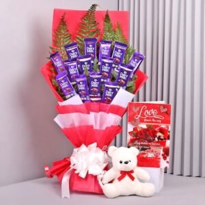 Choco Bouquet Surprise with Greeting Card and Teddy