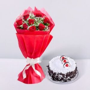 Black Forest Cake with Red Roses