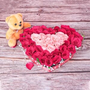 HeartShaped Roses With Teddy