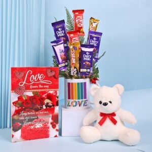 Blissful Combo of Chocos Mug with Card and Teddy