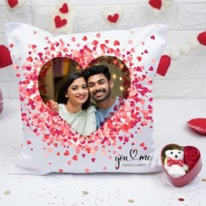 Personalised Heart Photo Cushion with Teddy in Box