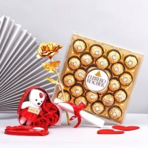 Heartfelt Rose Gift with Teddy and Ferrero