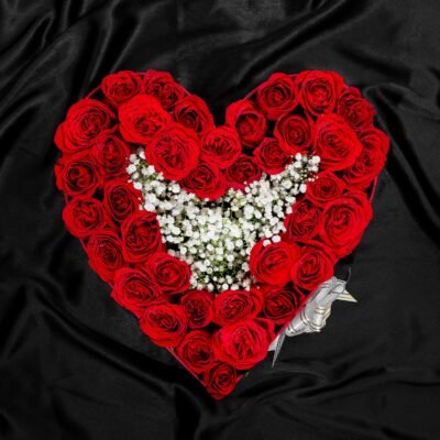 Colossal Red Roses Heart Arrangement