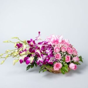 Elegant Pink Mixed Flowers Basket