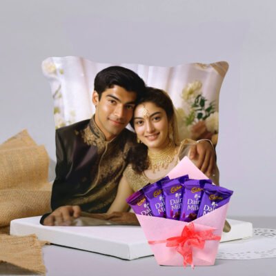 Personalized Cushion With Dairy Milk Surprise